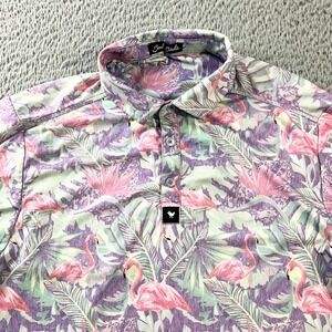 Bad Birdie Polo Shirt Mens Large Tropical Flamingo Print Golf Performance Top